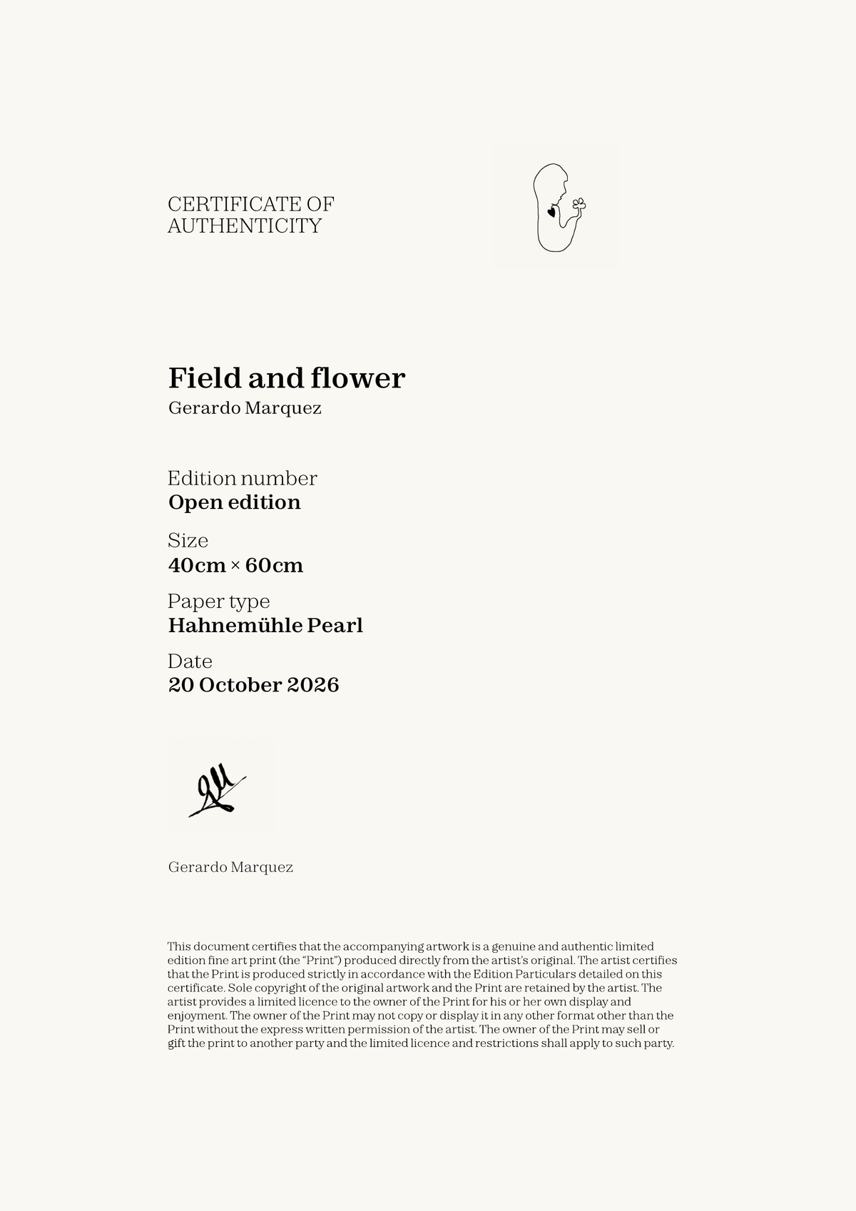 Field and flower — Certificate of Authenticity