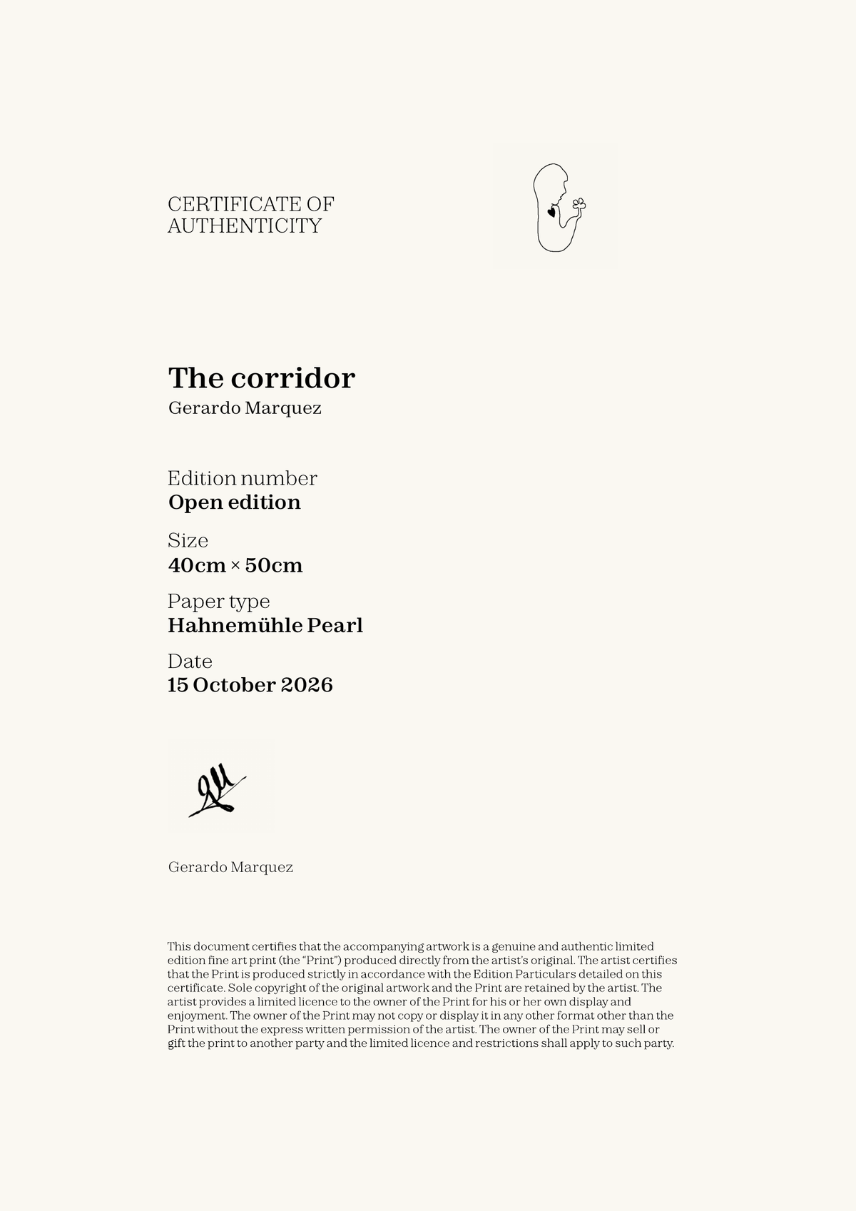 The corridor — Certificate of Authenticity