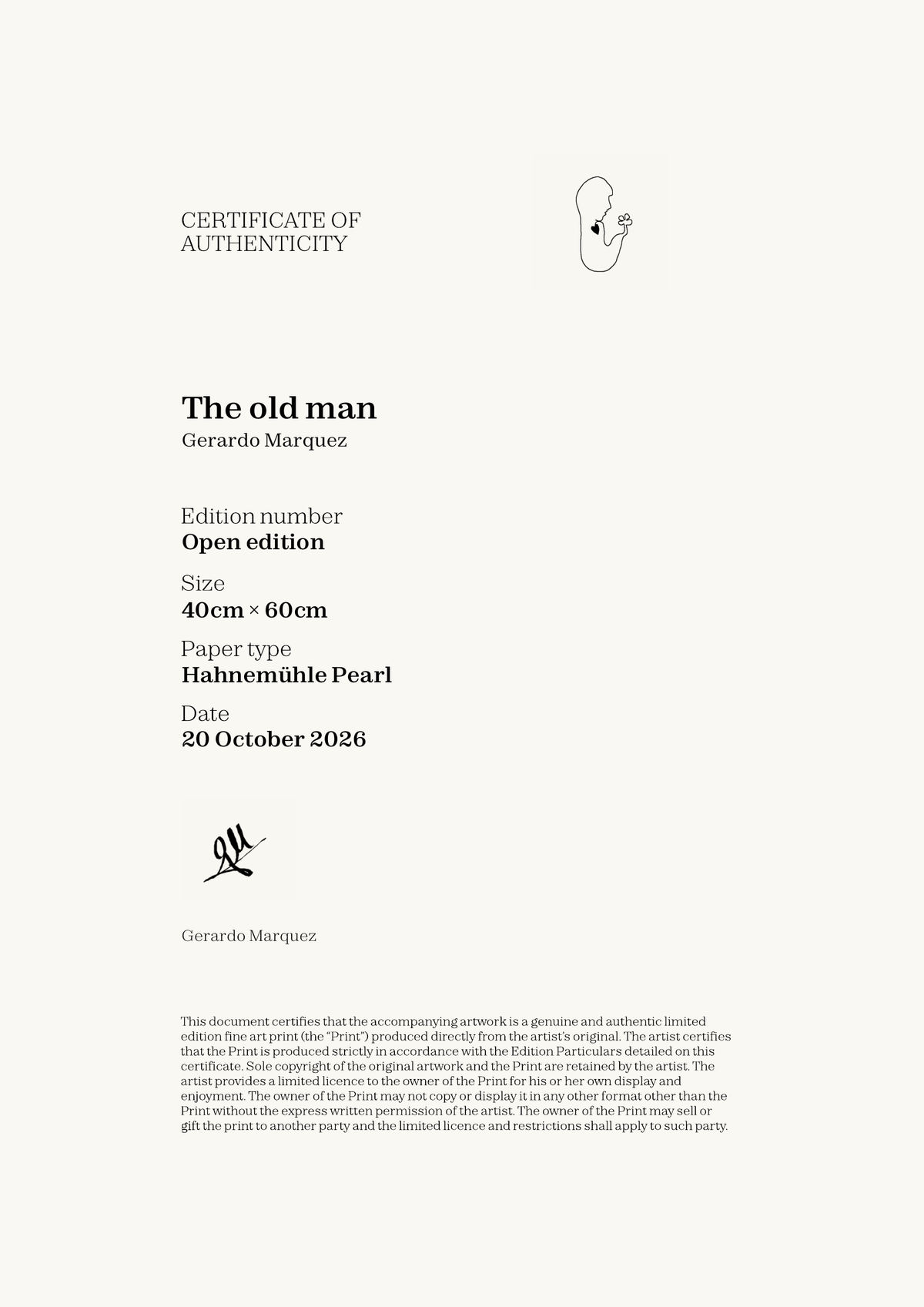 The old man — Certificate of Authenticity