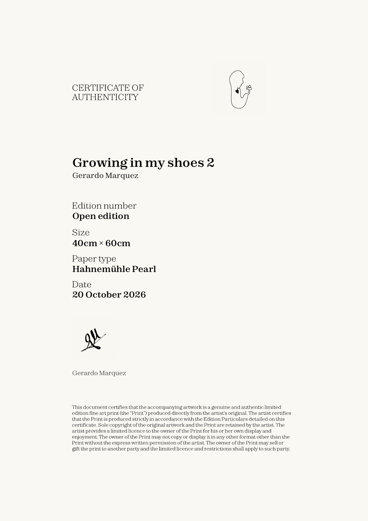 Growing in my shoes 2 — Certificate of Authenticity