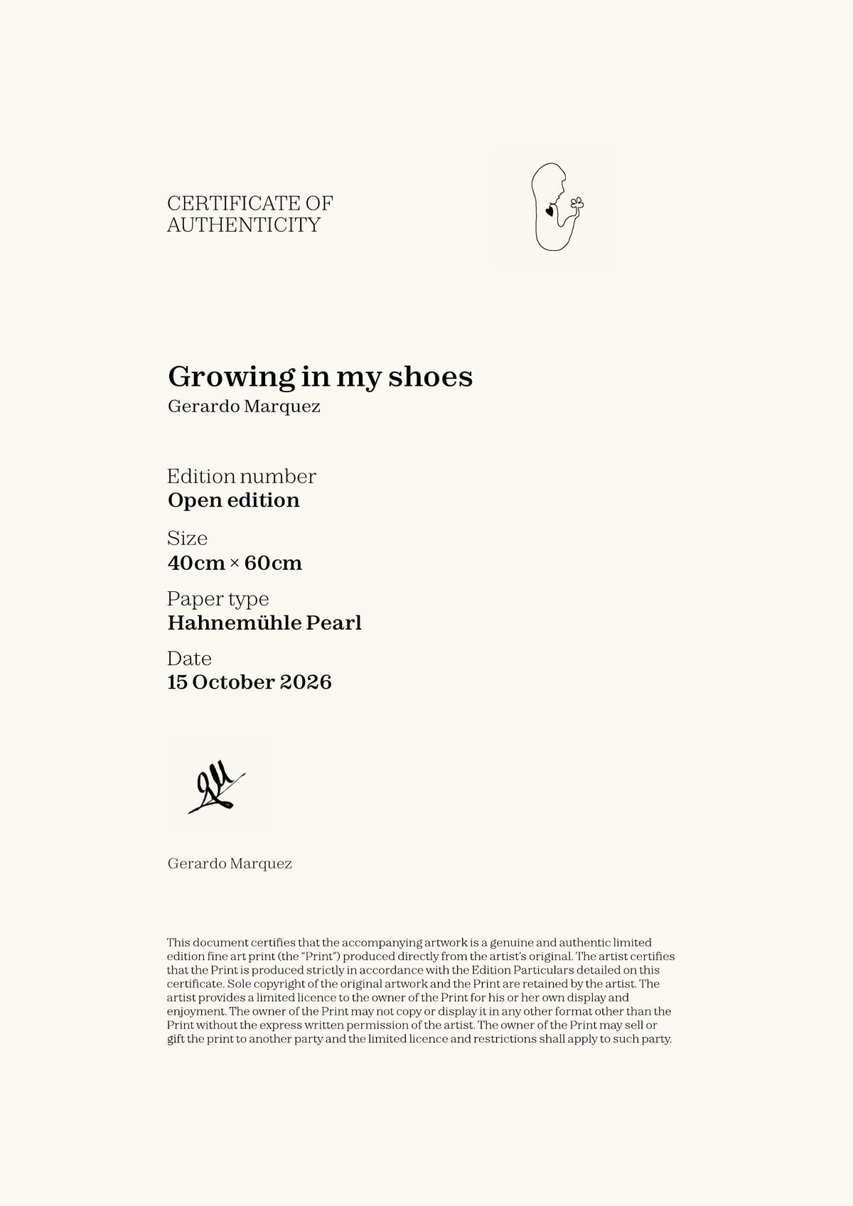 Growing in my shoes — Certificate of Authenticity