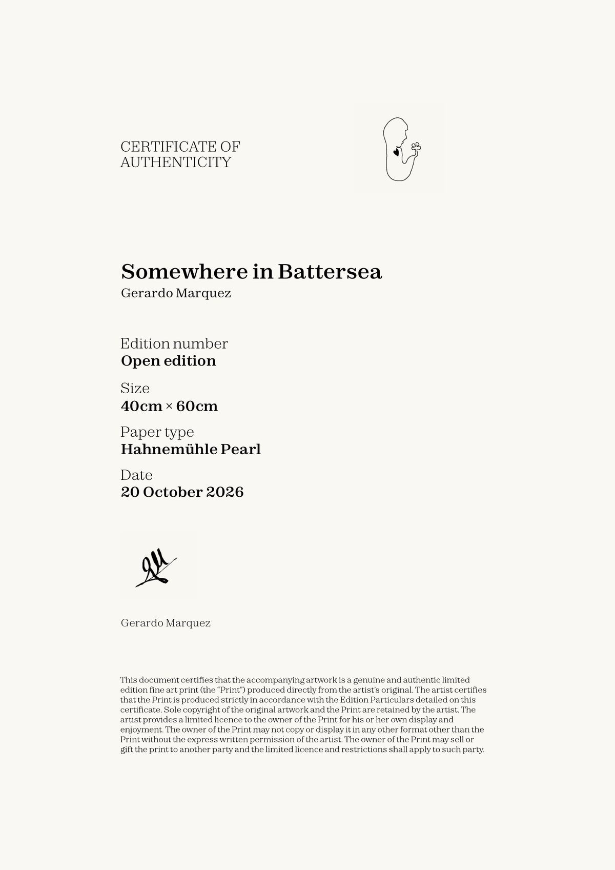 Somewhere in Battersea — Certificate of Authenticity