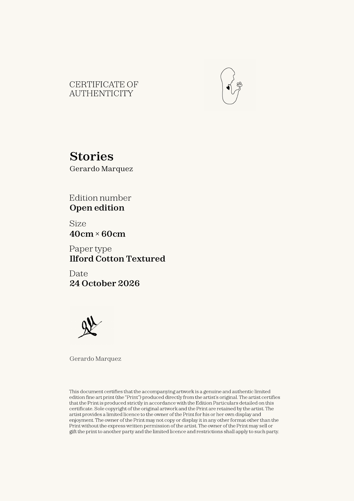 Stories  — Certificate of Authenticity