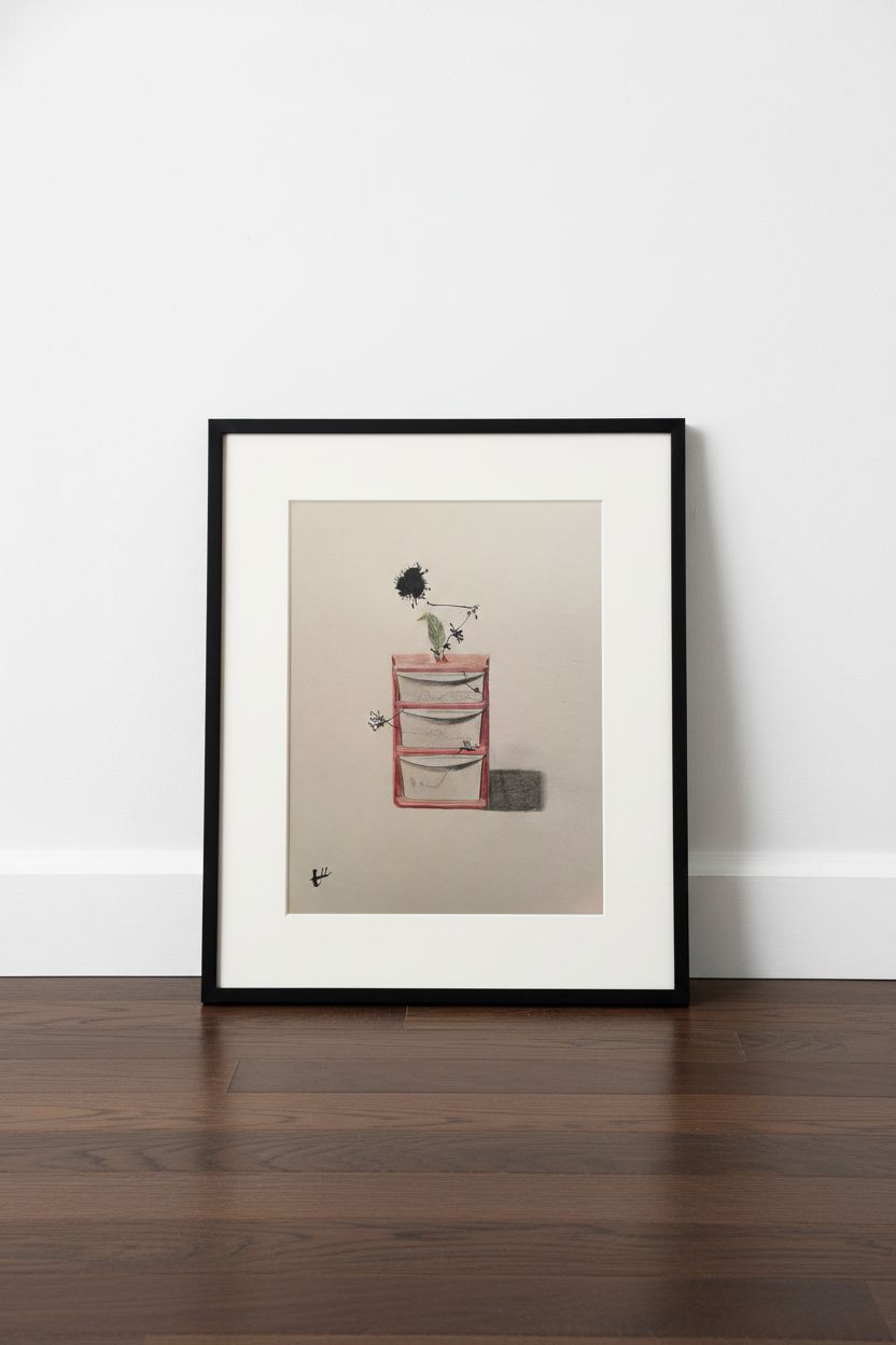 Plastic drawer - framed print mockup